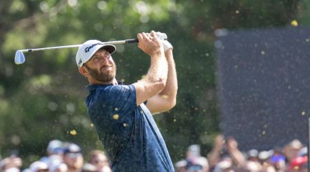 Dustin Johnson captain of team Aces tees off on the 17th during the final round of the LIV Golf tournament at The International. (USA Today)