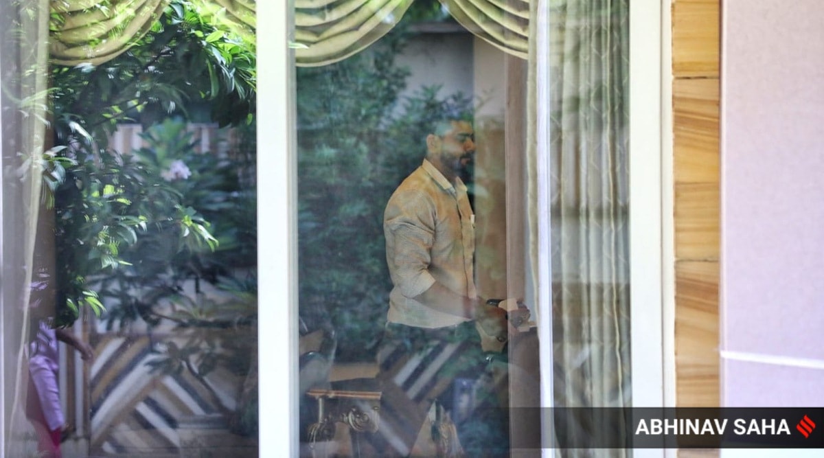 Movement inside the residence of Sameer Mahendru in New Delhi, during ongoing searched by the Enforcement Directorate on Tuesday. (Express Photo: Abhinav Saha)