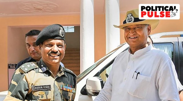Rajasthan Chief Minister Ashok Gehlot during his visit to the Tanot Mata temple in Jaisalmer on Sept 25. (Photo: PTI)
