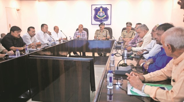 A peace meeting held in Vadodara in view of the Ganesh festival. (Express Photo by Bhupendra Rana)