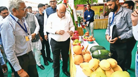 Rajkot, Bhupendra Patel, Drone technology, labour shortage in agriculture, Ahmedabad, Ahmedabad news, Gujarat, Gujarat news, Indian Express, India news, current affairs, Indian Express News Service, Express News Service, Express News, Indian Express India News