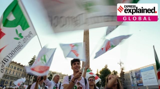 Democratic Party supporters attend the party's final rally ahead of Sunday's election in Rome, Friday, Sept. 23, 2022. (AP Photo/Alessandra Tarantino)