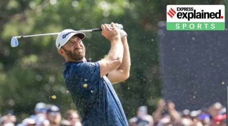 Dustin Johnson captain of team Aces tees off on the 17th during the final round of the LIV Golf tournament at The International. (USA Today)