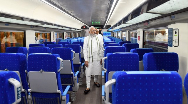 Prime Minister Narendra Modi takes a ride in Vande Bharat Express. (ANI)