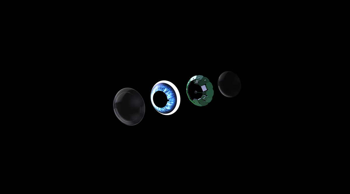 Exploded view of Mojo Vision's contact lenses