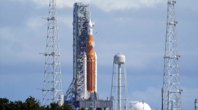 The NASA moon rocket for the Artemis mission stands on Pad 39B
