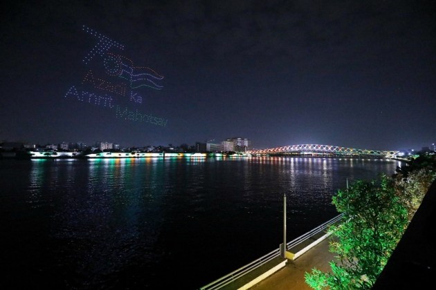 In Pictures: Drone show over Sabarmati river ahead of National Games ...