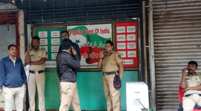 NIA officials conduct raids at the office of Popular Front of India in Navi Mumbai, September 22, 2022. (Express photo by Narendra Vaskar)