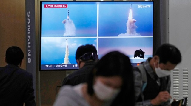 A TV screen shows files image of North Korea's missile launch during a news program at the Seoul Railway Station in Seoul, South Korea, Thursday, Sept. 29, 2022. (AP Photo/Ahn Young-joon)