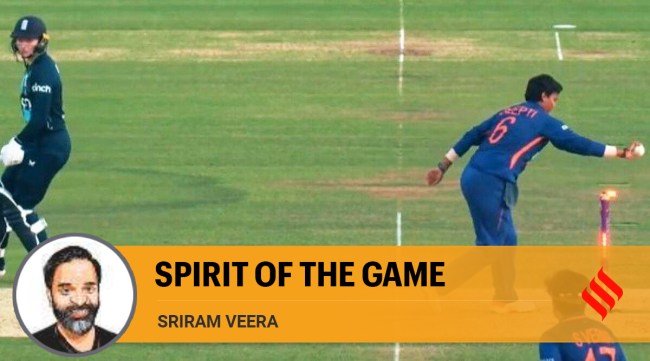 Sharma spotted Dean, who only had her bat in the crease, and stopped and let her stroll out. (Twitter/Screengrab)