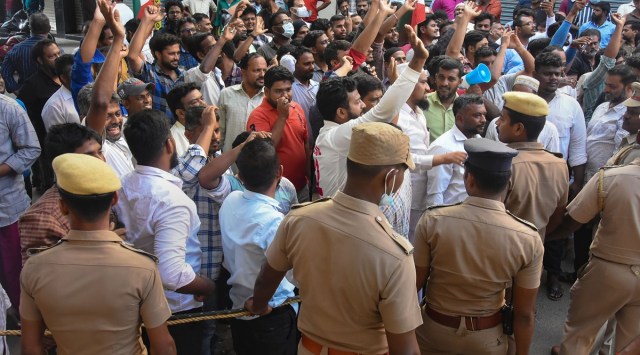 Popular Front of India (PFI) workers protest against the raid of National Investigation Agency (NIA) at the PFI office, in Chennai, Thursday, Sept. 22, 2022. (PTI Photo/FILE)