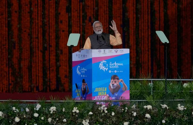 Indian Prime Minister Narendra Modi speaks during the opening ceremony of 36th National Games. ( AP)