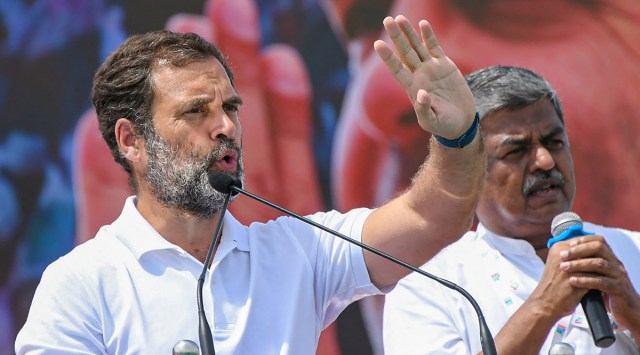 Congress leader Rahul Gandhi speaks during the party's Bharat Jodo Yatra, at Gundlupet in Chamarajanagar district, Friday, Sept. 30, 2022. (PTI)