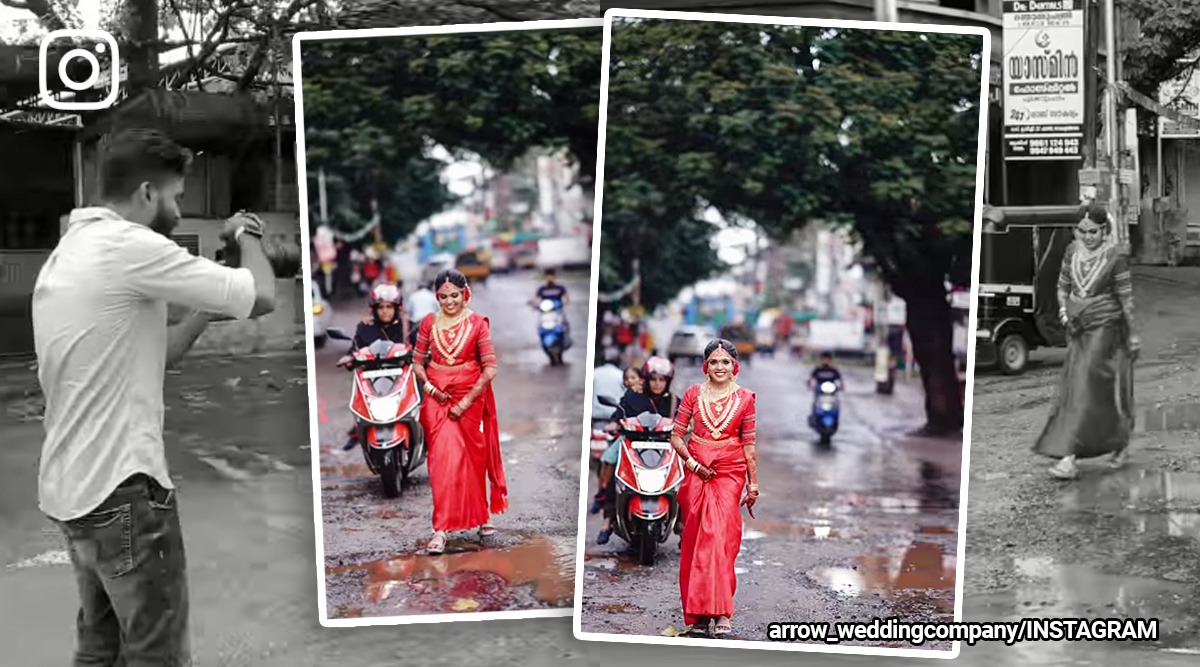 Kerala bride walks along pothole-riddled road, photoshoot goes ...