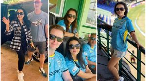 Preity Zinta, husband Gene Goodenough watch a cricket match
