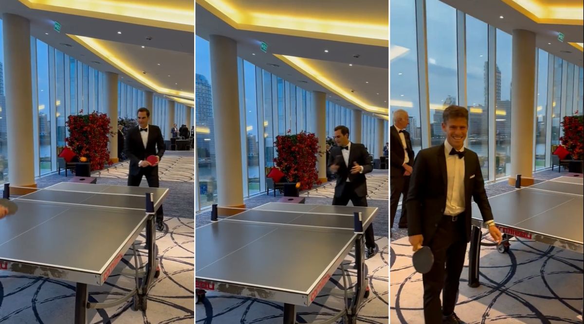 Watch Roger Federer warms up for Laver Cup by playing table tennis in tuxedo Tennis News