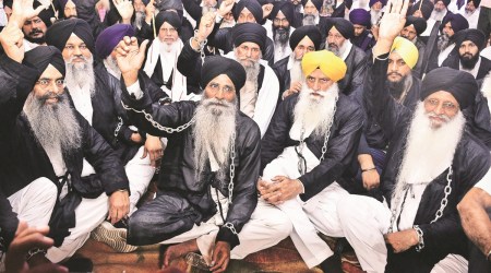 Release of Sikh prisoners: In black robes and shackles, SGPC members hold protest across Punjab