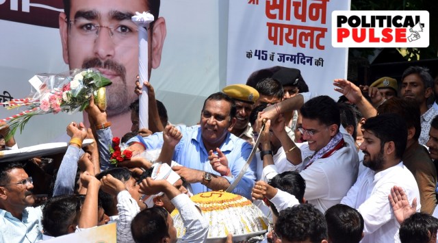  Senior Congress leader and former Rajasthan deputy chief minister Sachin Pilot cuts a cake to celebrate his 45th birthday, outside his residence in Jaipur, Tuesday, Sept. 6, 2022. (Express Photo by Rohit Jain Paras)