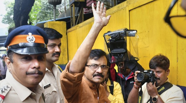 Shiv Sena MP Sanjay Raut outside Arthur Road Jail after a special court extended his judicial custody by 14 days in a money laundering case linked to alleged irregularities in the redevelopment of 'Patra Chawl', in Mumbai, Monday, Sept. 19, 2022. (PTI Photo) 