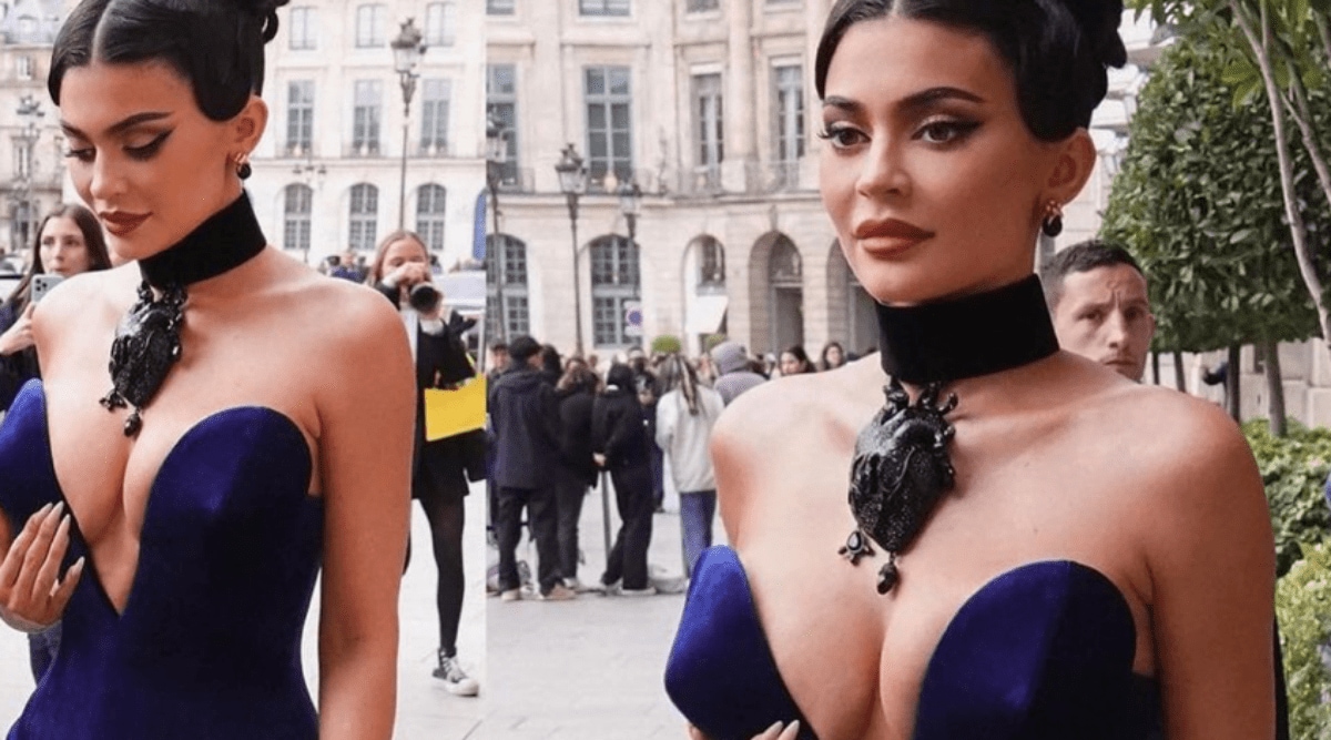 princess polly baby blue dress Kylie Jenner blue latex dress Instagram main image 1