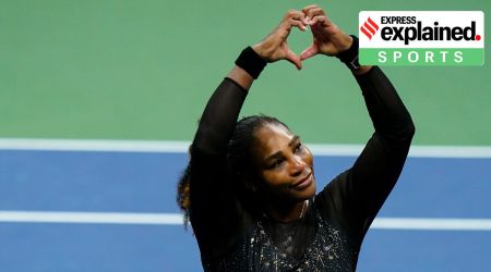 Serena Williams motions a heart to fans after losing to Ajla Tomljanovic during the third round of the US Open, Friday, Sept. 2, 2022, in New York. (AP/PTI Photo)