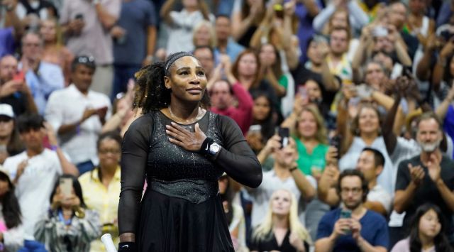 Serena Williams, of the United States, acknowledges the crowd after losing to Ajla Tomljanovic, of Austrailia, during the third round of the U.S. Open tennis championships. (AP)
