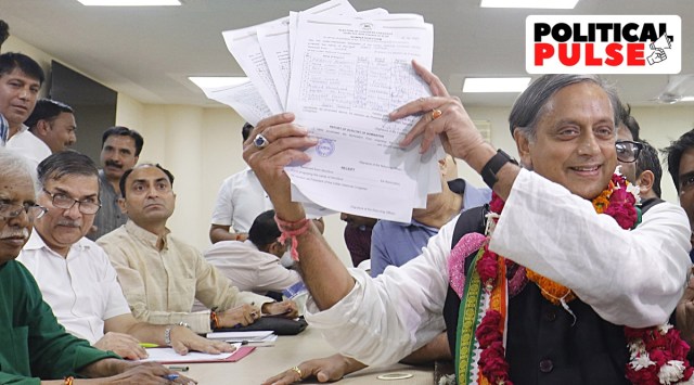Senior Congress leader Shashi Tharoor files his nomination papers for the post of party President, at AICC headquarters in New Delhi. (Express photo by Anil Sharma)