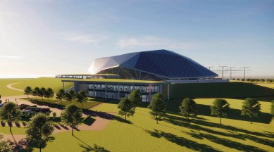 A rendering of the entrance of a Small Modular Nuclear Reactor facility that Rolls-Royce SMR hopes to have operational by the end of the decade