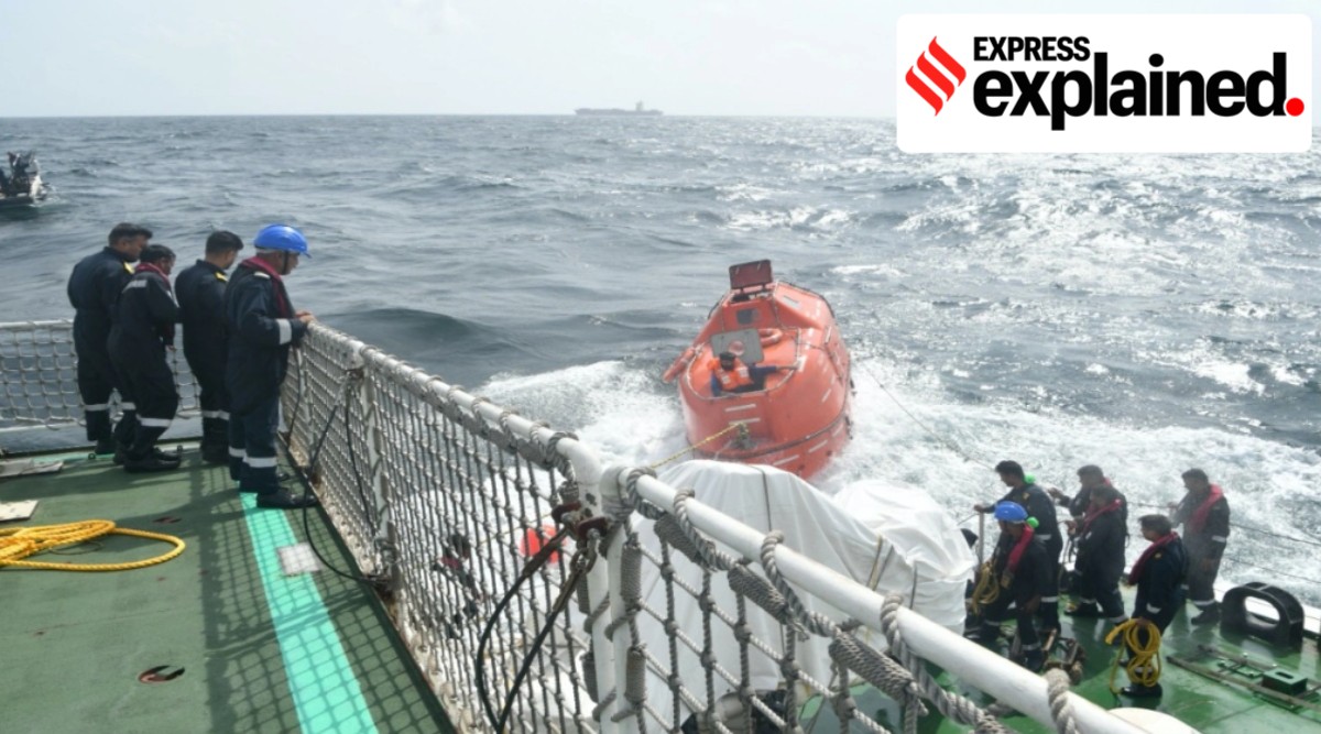 The Indian Coast Guard successfully rescued 19 persons from the sea near Ratnagiri, including 18 Indians and their Ethiopian Master from Motor Tanker Parth. (Express Photo)