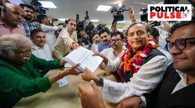 Senior Congress leader Shashi Tharoor files his nomination papers for the post of party President, at AICC headquarters in New Delhi. (PTI)