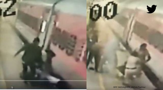 man falls between train and platform,train, RPF rescue man, RPF save life, rescue video, indian express