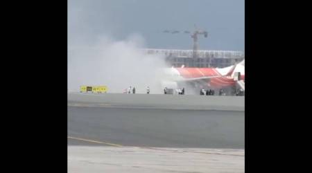 Screengrab of video showing smoke billowing from the AI Express Muscat-Kochi flight.