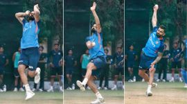 Virat Kohli bowling, Virat Kohli at nets, IND vs AUS, AUS vs IND, 1st T20I, IND vs AUS 1st T20I, Virat Kohli blowling pics