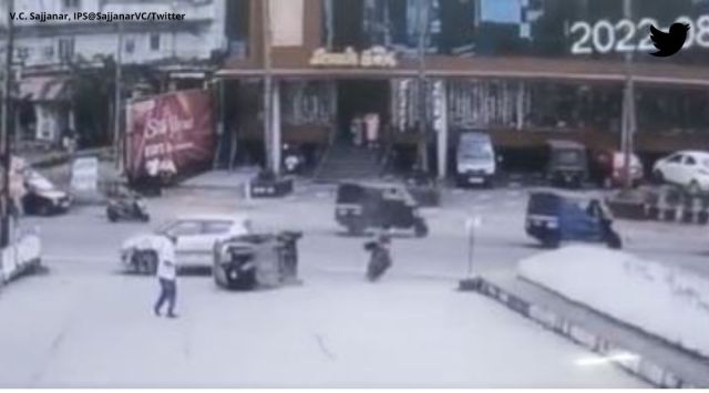 narrow escape, woman escape from car auto collision, indian express