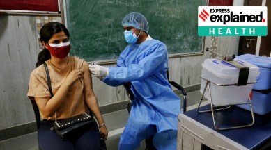 A beneficiary received a Covid-19 vaccine in New Delhi. (Express Photo: Praveen Khanna)