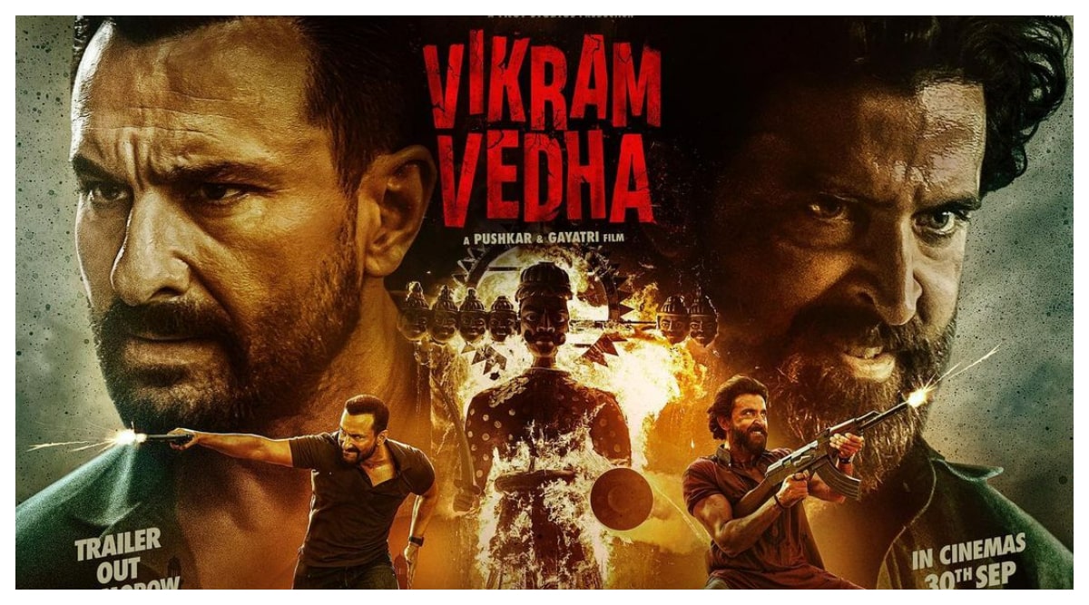 Vikram Vedha New Poster Gives Sneak Peek Into Hrithik Roshan Saif Ali Khans Face Off 