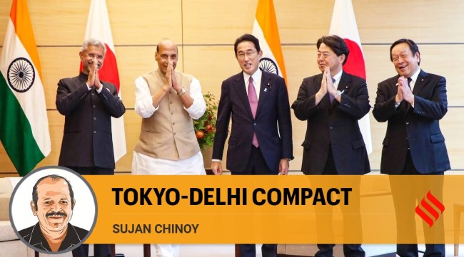 Defence Minister Rajnath Singh with External Affairs Minister S. Jaishankar calls on Japan's Prime Minister Fumio Kishida, in Tokyo, Friday, Sept. 9, 2022. Japan's Minister of Defense Yasukazu Hamada and Minister of Foreign Affairs Yoshimasa Hayashi are also seen. (PTI Photo)