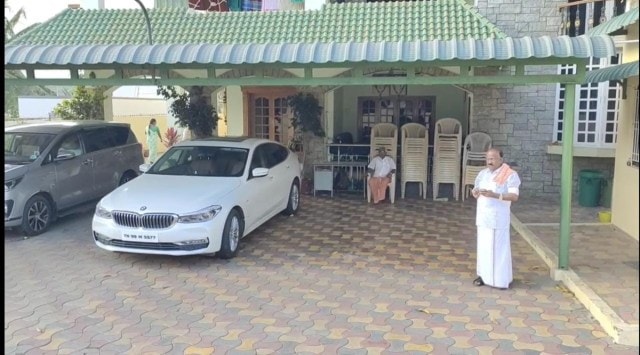 SP Vellumani's home this morning in Chennai. (Express photo)