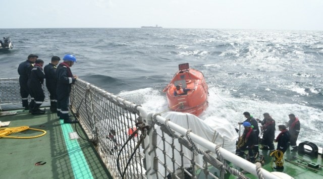 The Indian Coast Guard successfully rescued 19 persons from the sea near Ratnagiri, including 18 Indians and their Ethiopian Master from Motor Tanker Parth. (Express Photo)