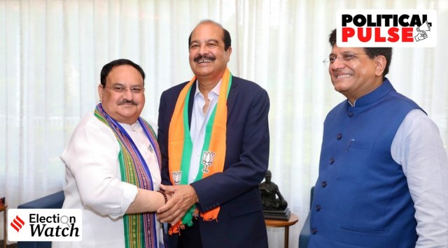 Harsh Mahajan with BJP president JP Nadda and union minister Piyush Goyal (Express) 