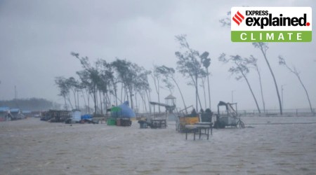 Beach vendors' kiosks surrounded by water during high tide at the Digha beach on the Bay of Bengal coast as Cyclone Yaas intensifies in West Bengal (AP Photo)