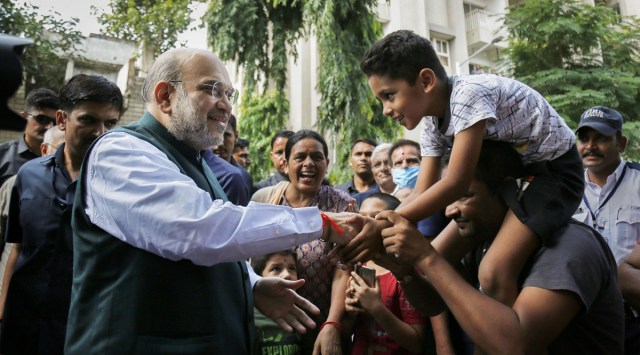 Home Minister Amit Shah inaugurates a school in Ahmedabad on Sunday. (PTI)