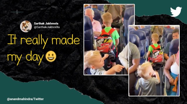 Anand Mahindra, Anand Mahindra tweets, Anand Mahindra shares video of boy greeting flight passengers, little boy greets everyone in flight, viral video boy greets everyone in flight, Indian Express