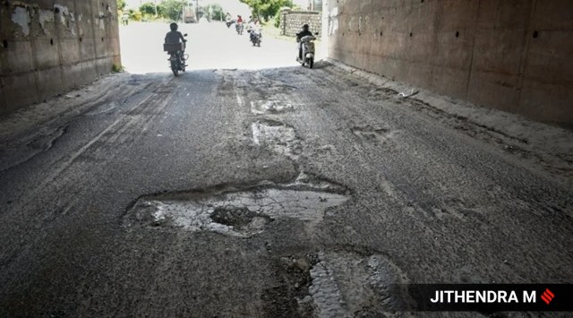 The civic body authorities have been asked to fix 1,051 potholes on arterial and sub-arterial roads in the city. (Express Photo by Jithendra M)