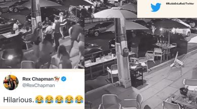 Diners flee restaurant as runners get mistaken as robbers, misunderstanding causes dinners to flee, People leave brazil restaurants runners are mistaken as robbers, viral video people running because of false warning, CCTV video herd mentality people, people join runners due to misunderstanding, funny viral video brazil, indian express