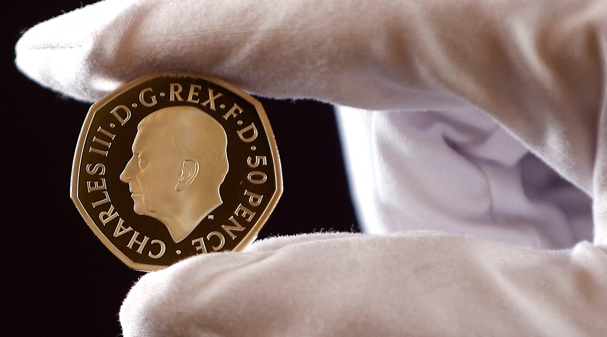 The official coin effigy of Britain’s King Charles III is seen on a 50 pence coin, unveiled by The Royal Mint, in London, Britain, Sept. 29, 2022.  (Reuters)