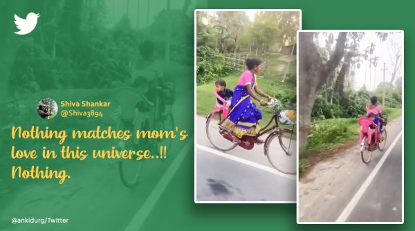 cycle with innovative child backseat, mother creates cycle backseat with chair, jugaad technology bicycle, viral video innovative cycle india, Harsh Goenka tweets, indian express