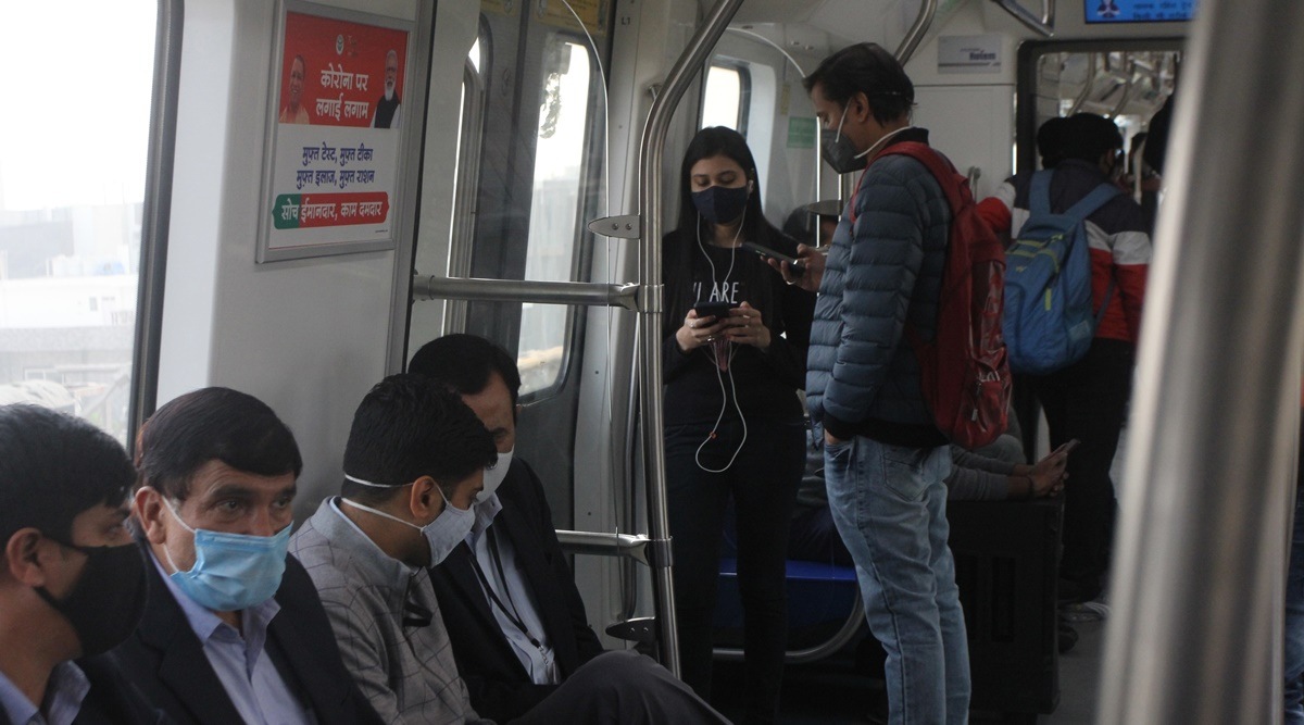 Inside view of a Metro train running on its Pink Line of Delhi Metro, in New Delhi, Thursday, Nov. 25, 2021. (Express Photo/file) 