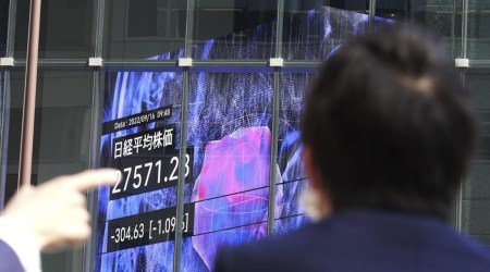 The Nikkei 225 in Tokyo sank 1.1% to 27,567.65 and the Hang Seng in Hong Kong retreated 0.9% to 18,761.69. (AP photo)
