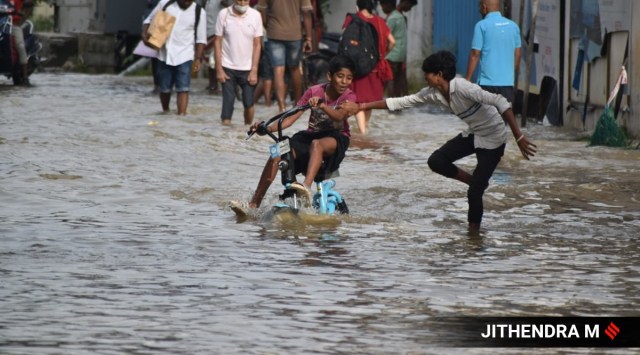 The city received 131.6 mm rain on Sunday night, according to the IMD, the heaviest since September 26, 2014 (Express photo by Jithendra M)